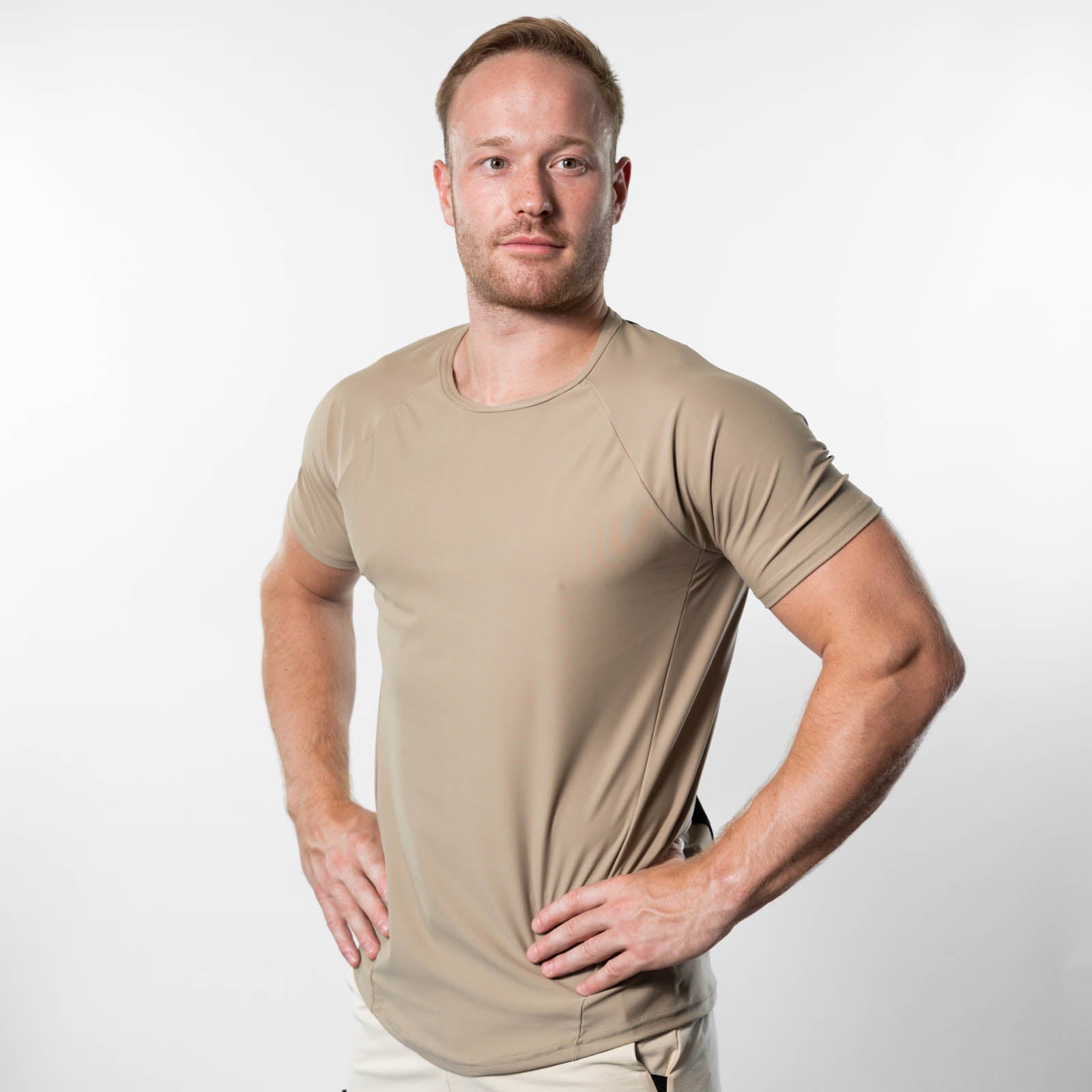 Reflexed Fit Lycra® Mesh-Back Training T-Shirt – Taupe
