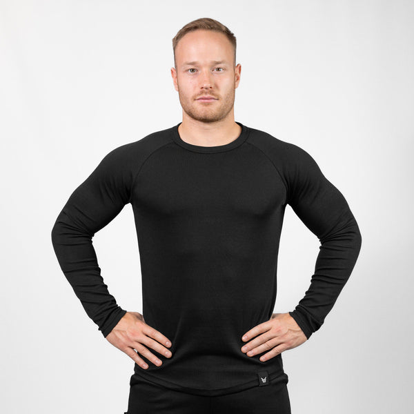 HYPERFORCE® Athletic Style Muscle Fit Stretch Long sleeve Pullover schwarz Gym Training Fitness